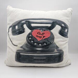 Ikea Vintage Rotary Retro Phone Throw Pillow w Call Me Decor Black Red 17x17 in